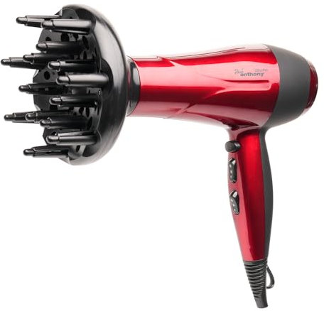 Paul Anthony Ultra Pro 2200W Hair Dryer / 3 Heat Settings / 2 Speed Settings/Cool Shot/Concentrator Nozzle/Diffuser/Hang Up Loop/Safety Cut-Off - Hot Red - H1520RD