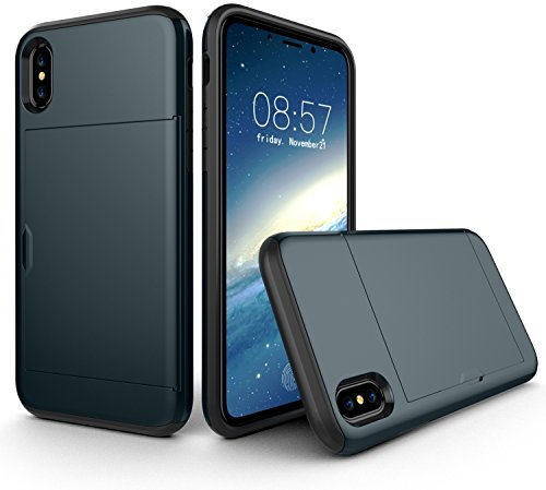 Draamvol for iPhone X Case iPhone XS Case with Card Holder Slots Dual Layer Armor Shockproof Wallet Slim Fit Case Hard PU Back Soft TPU Inner Bumper Cover for iPhone X/XS Phone Case,Blue