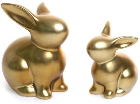 ETC putziger frühlingshafter Osterhase als Ostermoppel in sattem Gold Matte Oberfläche 2 Verschiedene Größen im 2-er Set