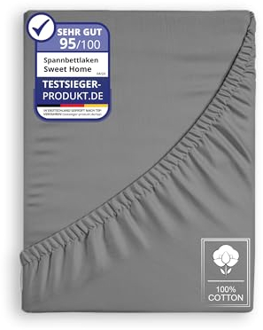Sweet home WORLD Spannbettlaken Jersey 160x200cm -%100 Baumwolle, Bettlaken Jersey, Boxspringbetten und alle Betten bis 25 cm. Anthrazit