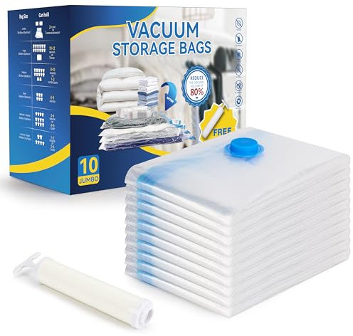 Simple Deluxe 10 sacchetti sottovuoto Jumbo con pompa a mano, sacchetti salvaspazio per trapunte, coperte, biancheria da letto, cuscini, vestiti