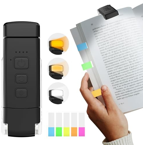 Bigqin Luz de Lectura, Portátil 9 Led Luz Libro con 3 Modos y 5 Brillo, Luz Carga USB Protección Ocular con 100 Etiquetas índice, para Amantes de Los Libros, Viaje, Leer Por La Noche, Niños, Negro
