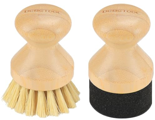 DEBETOOL Cutting Board Oil Wax Applicator and Scrub Brush Set- Natural Bamboo with Sisal Fiber and Sponge for Food Grade Mineral Oil Board,Wooden Worktops,Utensil Care