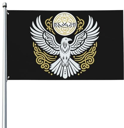 Wikinger-Rune, Rabe, Odin, nordische keltische Flagge für Haus, Rasen, zum Aufhängen, Dekoration, Hofbanner, Urlaub, Willkommensflaggen mit 2 Metallösen, für drinnen und draußen, 150 x 90 cm