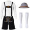 Ulikey Oktoberfest Herren Outfit, Herren Deutsch Bayern Oktoberfest Kostüm Set Oktoberfest Kleidung Herren mit Abnehmbarem Lätzchenträger, Hemden, Kniesocken und Bayerischen Filzhüte (Schwarz, XXL)