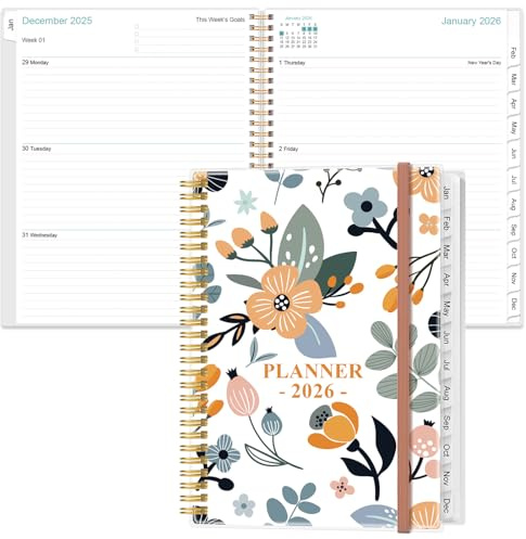 2026 Planner - Weekly Monthly Planner 2026 from January 2026 to December 2026 with 12 Monthly Tabs, Flexible Cover, Inner Pocket, 8.5 x 11, Rose Floral