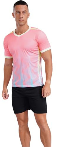 YOOJIA Homme Maillot de Football Ensemble Foot 2 pièce T-Shirt Col en V avec Short Cordon Uniforme de Football Rose L