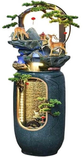 HSHTTKL Fontana da Interno Indipendente con Luce a LED atomizzatore e pianta Finta Che circola con Ornamenti paesaggistici Fontana da Giardino