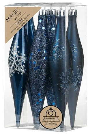 Inge-glas Christbaumschmuck Eiszapfen 15cm Kunststoff 6er Set - bruchsicher & mit Glitzer Muster - Christbaumkugeln für Weihnachtsbaum - Weihnachtsbaumkugeln & Weihnachtsbaumschmuck - Night Blue