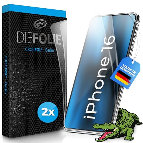 Crocfol DIEFOLIE für iPhone 16 - [2 St.] Schutzfolie vom Testsieger - selbstheilende Premium 5D Langzeit-Premium Schutzfolie incl. DIEVEREDELUNG