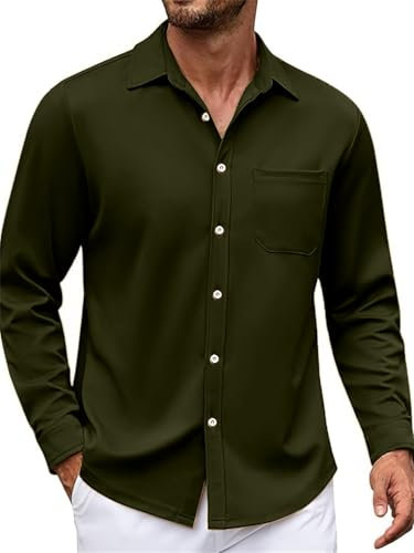 Shirt Herren Temperament Vintage Mode Druck Shirt Herren Slim Fit Revers Trend Longsleeve Shirt Herren Urban Business Casual Shirt Herren E-Army Green XXL