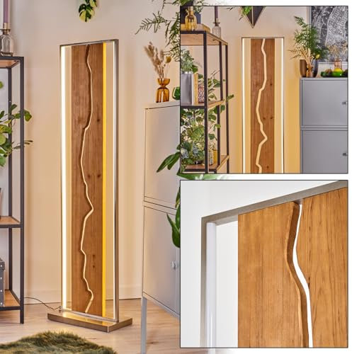 HOFSTEIN LED Stehleuchte Terre, Stehlampe aus Metall/Holz/Kunststoff in Schwarz/Natur/Weiß, Leuchte im Retro/Vintage-Design, Höhe 120cm, 18 Watt Fußschalter - Wohnzimmer, Schlafzimmer, Esszimmer, Flur