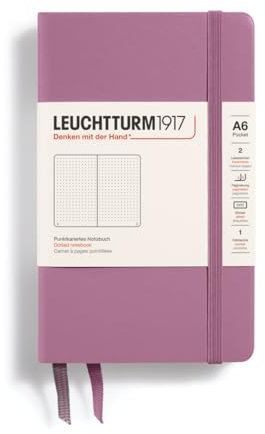 LEUCHTTURM1917 372354 Notizbuch Pocket A6, Hardcover Schreibbuch, 187 nummerierte Seiten, Dusty Rose, dotted