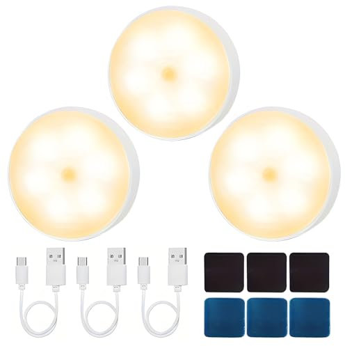 3 Pack Night Light Indoor Motion Sensor Light, Rechargeable Wireless Wall Light Led Indoor Motion Light with Auto On/Off Function for Bedroom, Wardrobe Light, Cabinet Light, Stair Light in Corridor