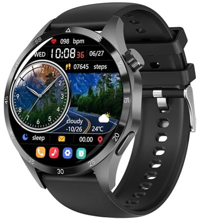 RORIOS Smart Watch per Uomo Donna Chiamate Bluetooth Monitoraggio Della Salute Orologio da Polso Intelligente Fitness Sportivo IP68 Impermeabile Smartwatch Nero B