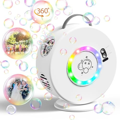 Bubble Machine Age 3+ for Kids Automatic Bubble Blower for Toddlers Rechargeable Battery Operated Portable Bubble Maker for Little Boys Girls Fun Electric Bubble Toy Rotated 90°/360° Outdoor Party