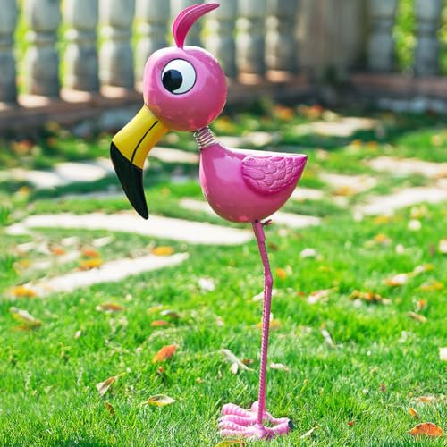 ViteenLight Statue de jardin flamant rose fantaisie en métal de 66 cm, statue de flamants roses pour décoration de jardin, porche, terrasse, anniversaire pour femme, maman, grand-mère (taille L)