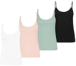 Sublevel 4er-Pack Damen Jersey Top mit verstellbaren Spaghettiträger Tanktop | Baumwolle | Regular Fit | Normal | Ärmellos | unifarben | atmungsaktiv | Ohne Verschluss | Basic-Style | ideal für Casualmode