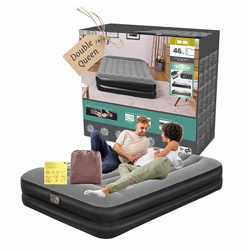 Topline Inflatable Mattress Air Bed - Portable Mattress Great for Camping, Guest Bed, Campervan (Tritech 18'' Double - Black)