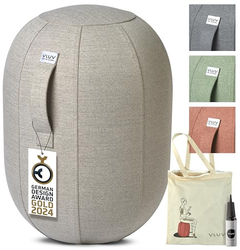 VLUV® KAPSUL SOVA Balancekapsel Ergonomisch mit Tragegriff und Umkippschutz Schlanker Sitzball Waschbarer Stoffbezug Balancehocker Schreibtischhocker Wackelhocker Büro - Beige - Größe S