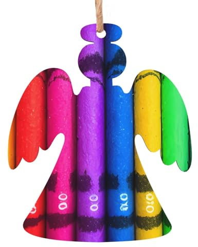 Lot de 6 pendentifs en bois en forme d'ange de Noël - Crayons colorés tendance pour arbre, porte, fenêtre, table