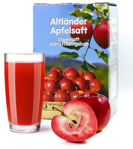 Frische Kontor | Roter Altländer Apfelsaft | Direktsaft aus seltenen rotfleischigen Äpfeln | einzigartiger Geschmack | ohne künstliche Farbstoffe und ohne Zusatzstoffe | 5L Bag-in-Box