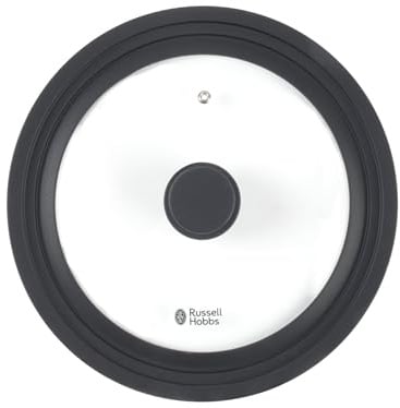Russell Hobbs Smart Clip Glass Lid, Universal Fit 20/22/24 Cm | Soft-Touch Silicone Rim, Steam Vent, Splash Guard, Heat And Moisture Retention, Space-Saving Single Lid Replaces 3 Sizes