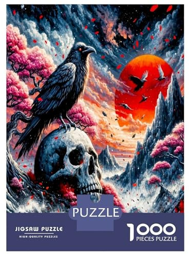 Raben-Totenkopf-Berg 1000 Teile Puzzle-Set Gothic Dark Fantasy Puzzle Hochwertige Pappe – Senioren Enthusiasten, Konzentrationstraining, Einweihungsgeschenk Indoor Freizeit 38x26cm/1000pcs
