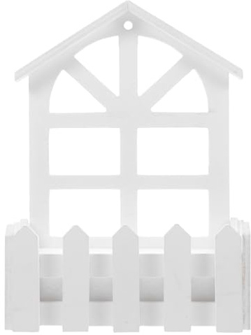 LALADEFIEE Artificial Flower Rectangle Planter Box with Wooden Picket Fence and Foam Insert for Balcony Wall Hanging Decorative Plant Pot