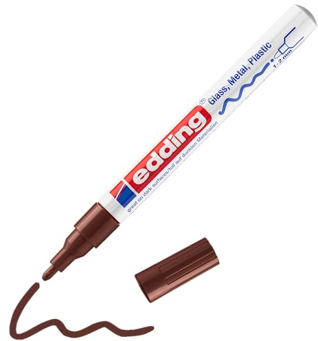 edding 751 Glanzlackmarker - braun - 1 Lackmarker - Rundspitze 1-2 mm - Lackstift für Glas, Stein, Holz, Kunststoff und Papier - wasserfest, stark deckend