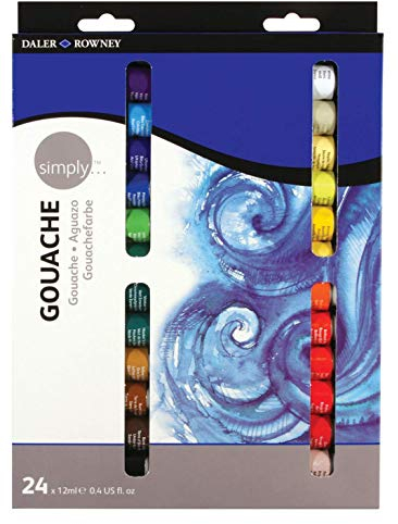 Daler-Rowney Simply 12ml Gouache Paint Set, 24 Assorted Colours, Opaque Watercolour, Ideal for Entry-Level Artists & Hobbyists