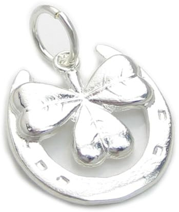 Shamrock en fer à cheval porte-bonheur en argent sterling .925 x 1 breloques porte-bonheur
