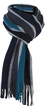 Giovanni Cassini Mens Italian Inspired warm Knitted striped winter scarf (New Turquoise Grey)