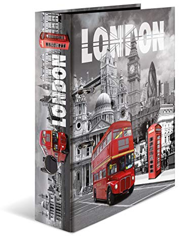HERMA Ordner A4 London England, 7 cm breit, Kinder Ringordner mit Städte Motiv, bunter Aktenordner mit Innendruck für Jungen und Mädchen