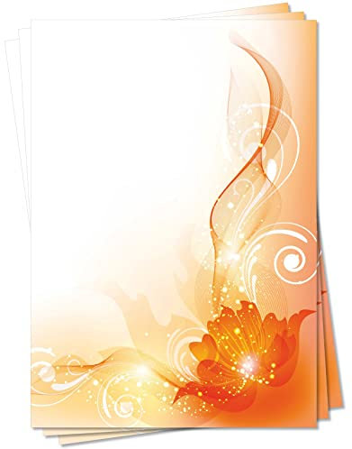 Motiv Briefpapier (MPA-5144, DIN A4, 25 Blatt) rot orange Blumen Ornamente Muster farbiges Motivpapier