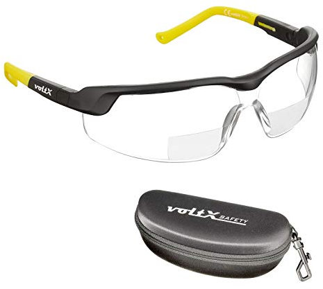 voltX 'GT ADJUSTABLE' (2020 model) Gafas de seguridad de lectura bifocales adjustables, (TRANSPARENTE dioptria +2.0) Certificado CE EN166FT, Lentes UV 400 + estuche de seguridad rígido con bisagras
