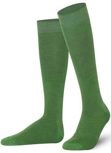 Mysocks Green Knee High Socks for Women Men Girls - Seamless Toe Plain Long Knee Length Socks - Breathable Cotton Tall Sock Stockings Green,4-7