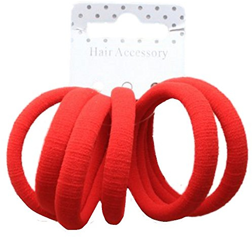 Set of 6 Red Soft Jersey Endless Hair Elastics Bobbles Bands by Pritties Accessories