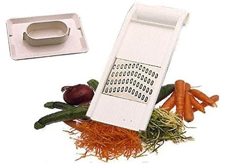 Rigamonti Grattugia Julienne Orizzontale, Mandolina con Proteggidita per Taglio Verdure, BPA Free, Rosso, Smontabile e Lavabile in Lavastoviglie