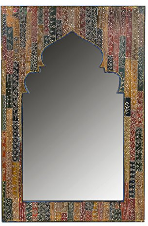 Orient Spiegel Wandspiegel Tarana 90cm groß | Großer Marokkanischer Flurspiegel mit Holzrahmen orientalisch handbemalt | Orientalischer Vintage Badspiegel ohne Beleuchtung als Orientalische Deko