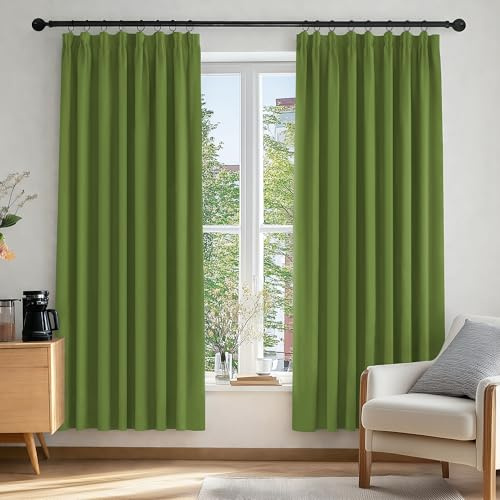 Deconovo Set of 2 Kitchen Door Curtains Living Room Modern Design Blackout Curtain Bedroom Ruffle Tape Office Window Thermal Anti Cold Green 168 x 183 cm