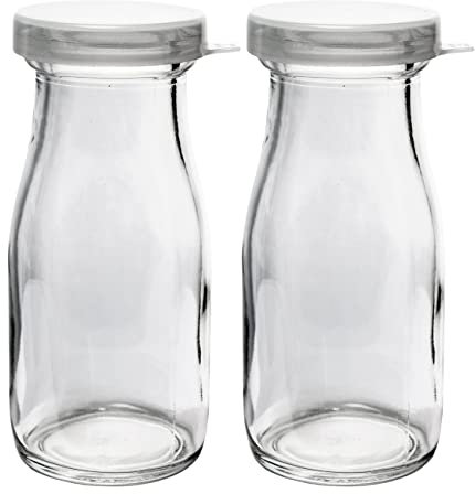 Old Fashioned Heavy Clear Glass Half Pint Milk Bottle, Decanter Cream Server. With Lid (2 pack)