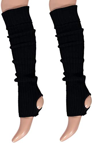 krautwear® Damen Mädchen Ballettstulpen mit Fersenloch Beinwärmer Ballett Stulpen Legwarmer Armstulpen ca. 55 cm 80er Jahre 1980er Jahre schwarz weiss Neon Pink Grün Gelb Orange (2x schwarz)