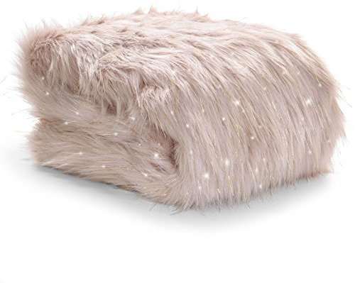 Catherine Lansfield Metallic Fur Throw 130x170cm, Blush