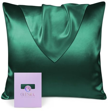 OLESILK Seide Kissenbezug Kissenhülle Haar- und Hautpflege mit Verstcktem Reißverschluss 19 Momme 1 Stück Dunkelgrün 80x80cm