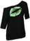 Smile Fish Women 80s Top Sexy Lips Print Off Shoulder T-Shirt Fancy Dress,Black Green,XL