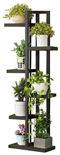 LHNLY-Blumenregal Blumentreppen Holz Indoor Outdoor Mehrere Metall Pflanzenregal Pflanzentreppe Innen Balkon Außen Garten Balkon Wohnzimmer Display Lagerregal, Schwarz