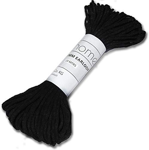 Urhome rundes 3mm Gummiband zum Nähen von DIY Kleidung Rundgummi | elastische Gummilitze Wäschegummi | Schnur Gummi mit hohe Elastizität Schwarz in 20 Meter Länge