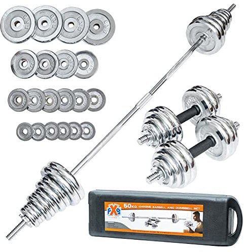FXB Cast Chrome Dumbbell Spinlock - Adjustable Dumbbell Free Weights Set Perfect Hand Weights for Bodybuilding Weightlifting Barbell Weights Home Gym Equipment (Pack of 2) - 15kg 20kg 30kg 50kg (50)