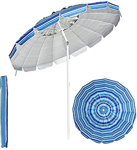 GYMAX Ombrellone da Spiaggia Inclinabile, Protezione Solare 50UV+, Ombrello Portatile con Borsa, a 8 Stecche, Ideale per Spiaggia, Campeggio, Eventi Esterni